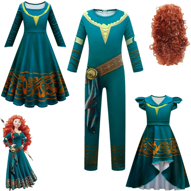 Halloween Movie Brave Merida Costume for Girls Princess Dress Wig Kids Carnival Fantasia Children Xmas Party Cosplay Costume