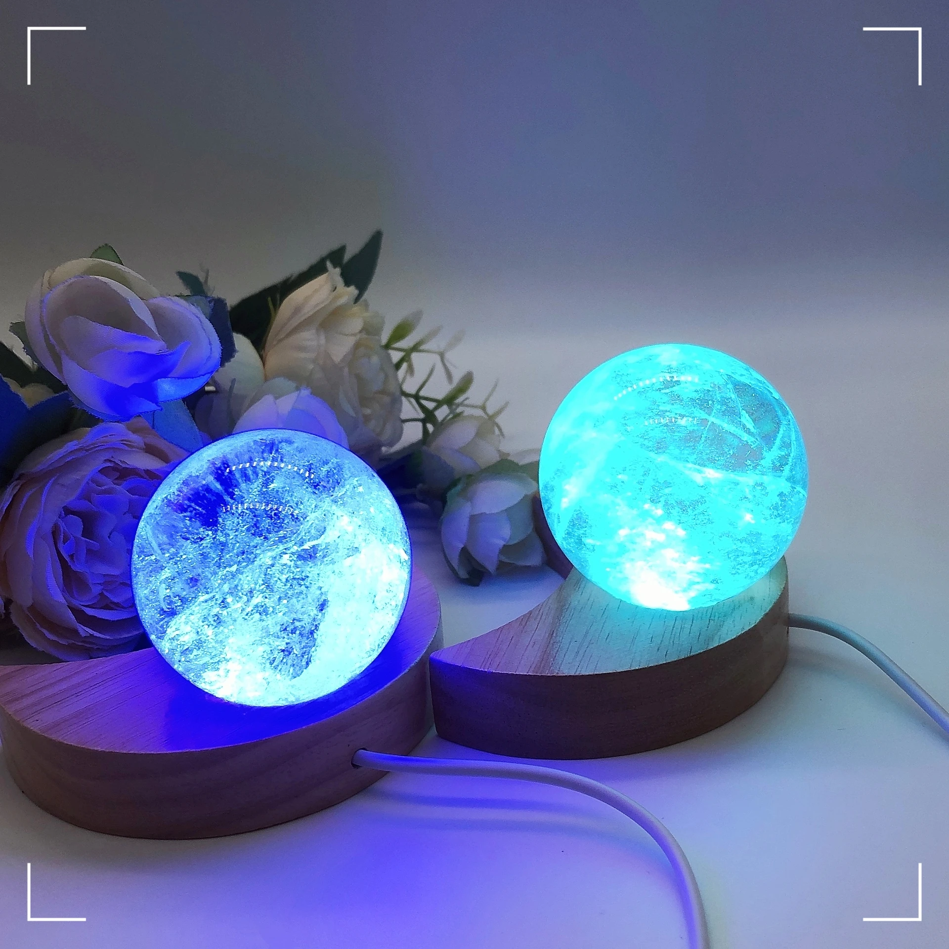 Moon Shape LED Night Light Wooden Bracket Crystal Sphere Stand Crystal Ball Base Sphere Holder Night Lamp Stand Room Home Decor