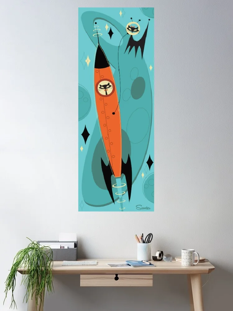 Art Scooter Rocket Cats Photo Canvas POSTER ,Home Decor Wall art painting
