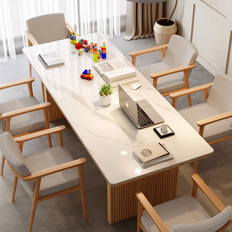 

Rock slab dining table living room large dining table light luxury modern leisure table