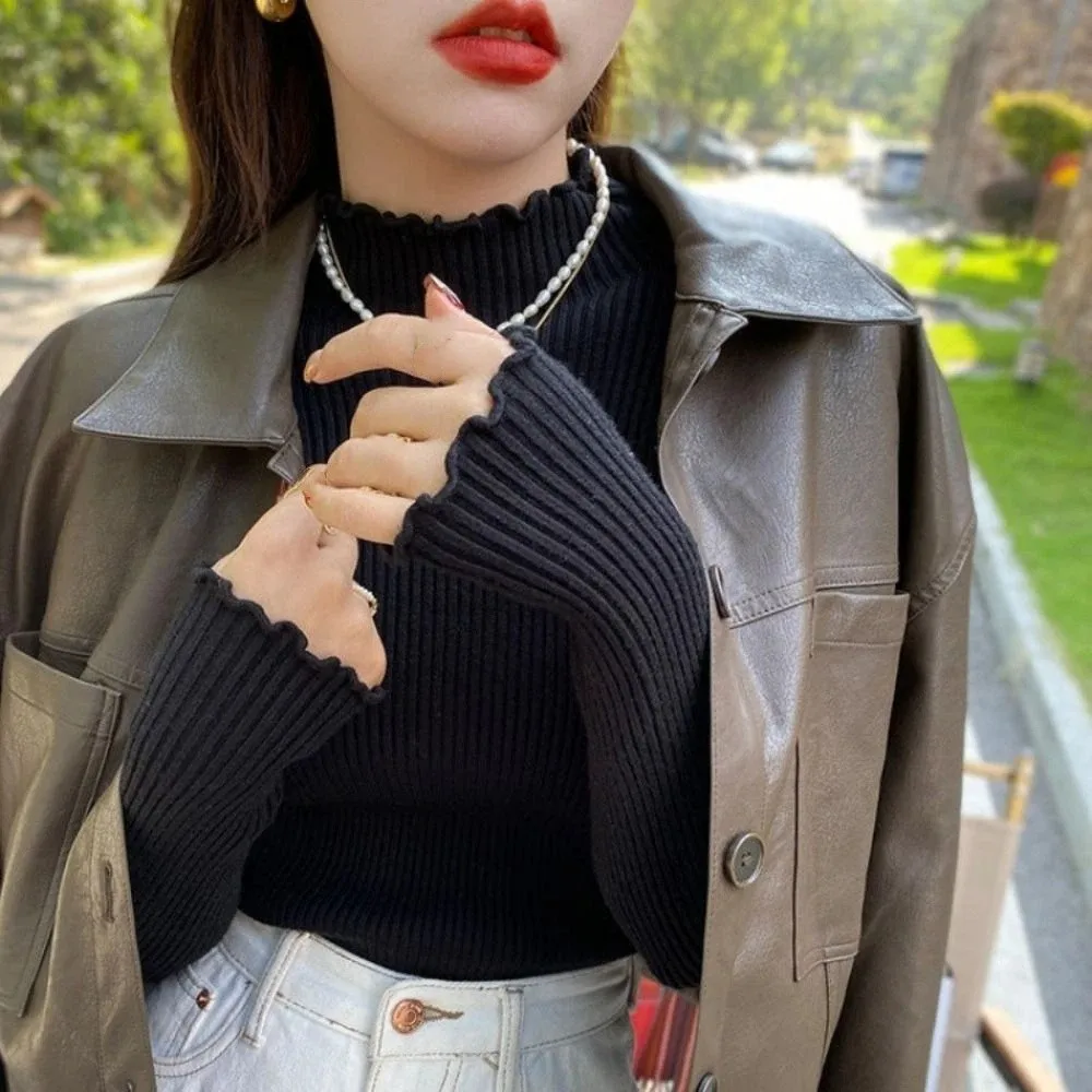 Simple High Collar Women Thermal Underwear Thicken Pullover Long Sleeves Warm Top Undershirts Sleepwear Autumn Winter Top Women