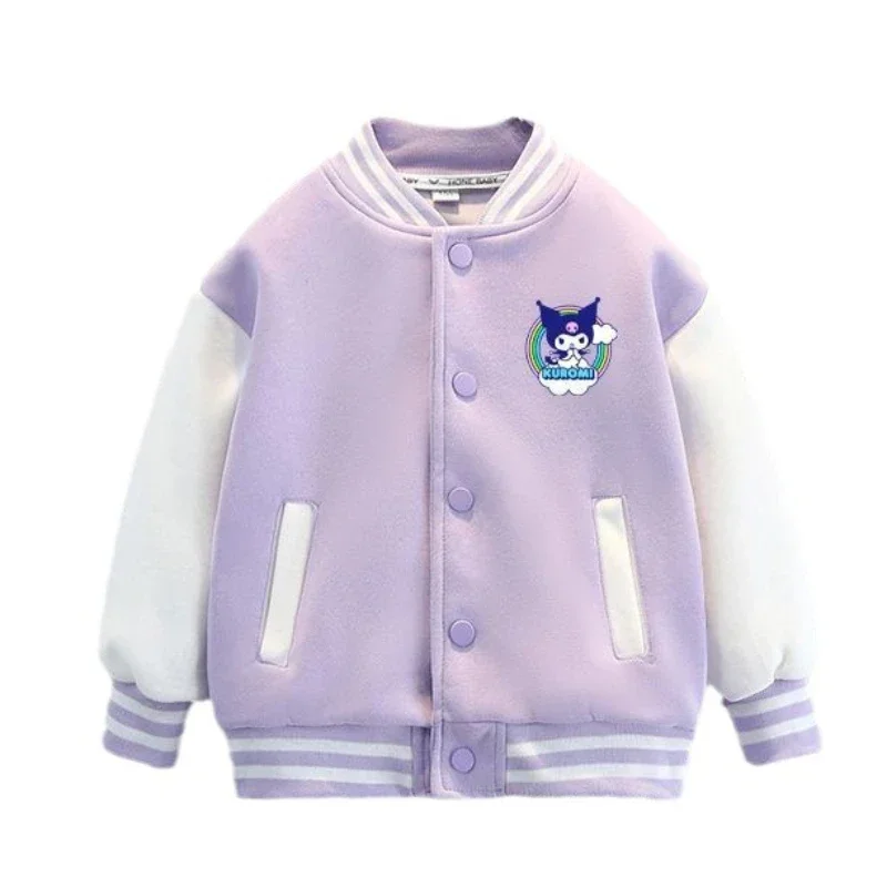 Kawaii Anime Kuromi Sportswear Cute Cartoon Woman Jacket Girls Spring Autumn New Loose Sports Baseball Uniform Tops Coats Gift