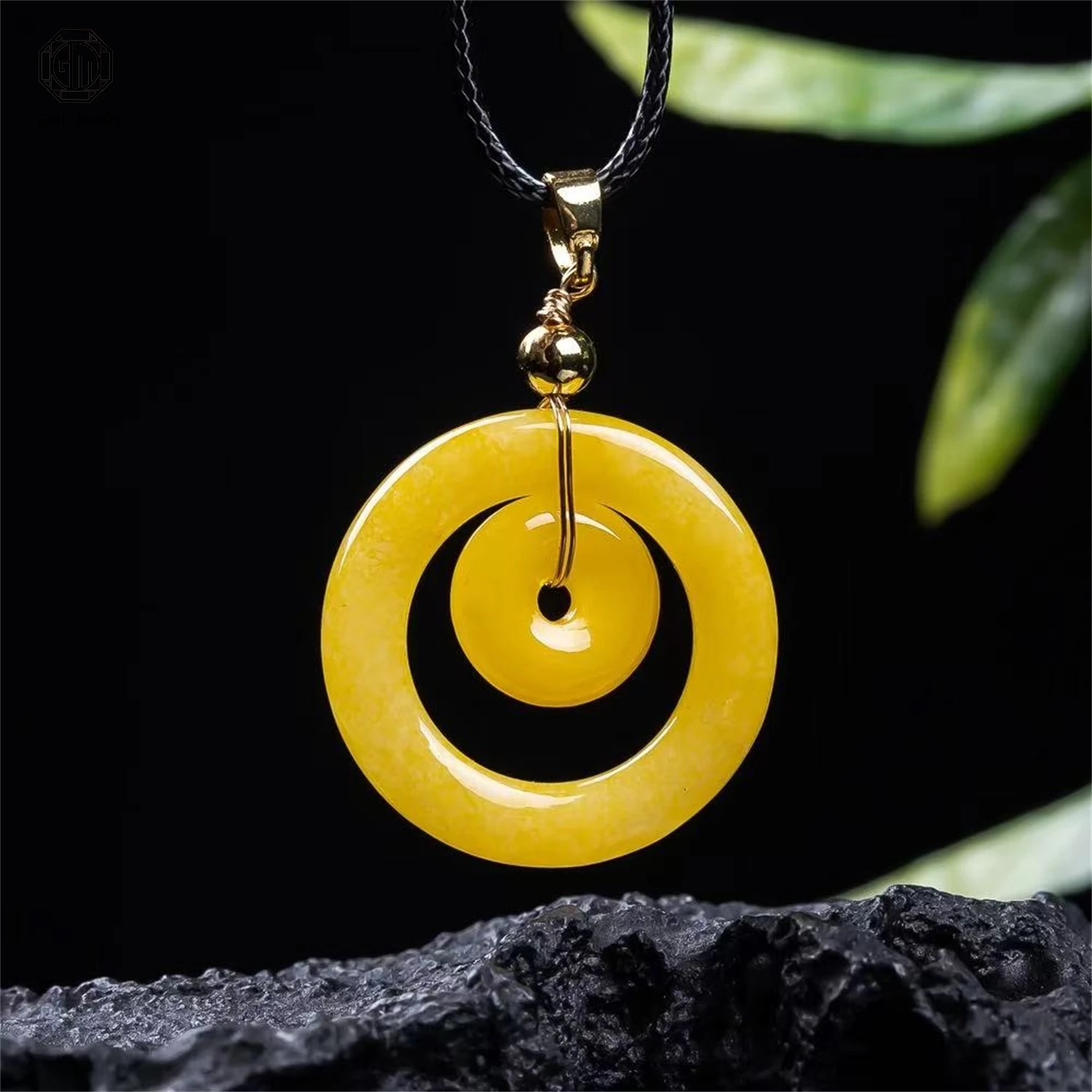 Natural Jadeite Full Yellow Jade Mother Child Peace Lock Pendant Set Harmony Protection Unisex Gemstone Necklace Jewelry Gift