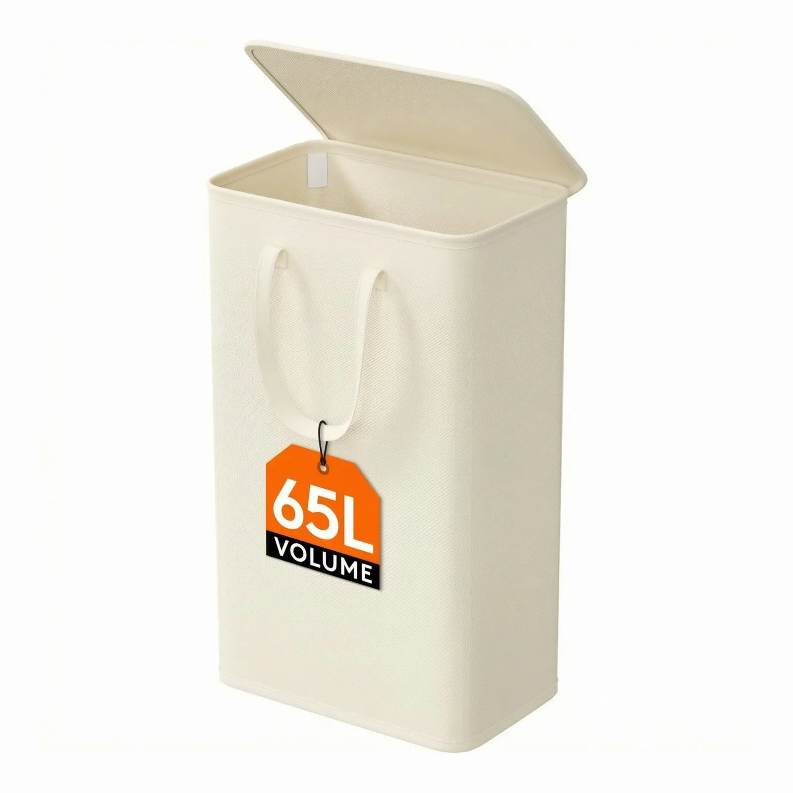 Cesto per la Biancheria Sottile da 65L con Coperchio, Design Stretto, Maniglie, Pieghevole, Salvaspazio, Beige, per Camera da Letto, Bagno, Lavanderia, Dormitorio, Appartamento, Ideale per Uso Singolo