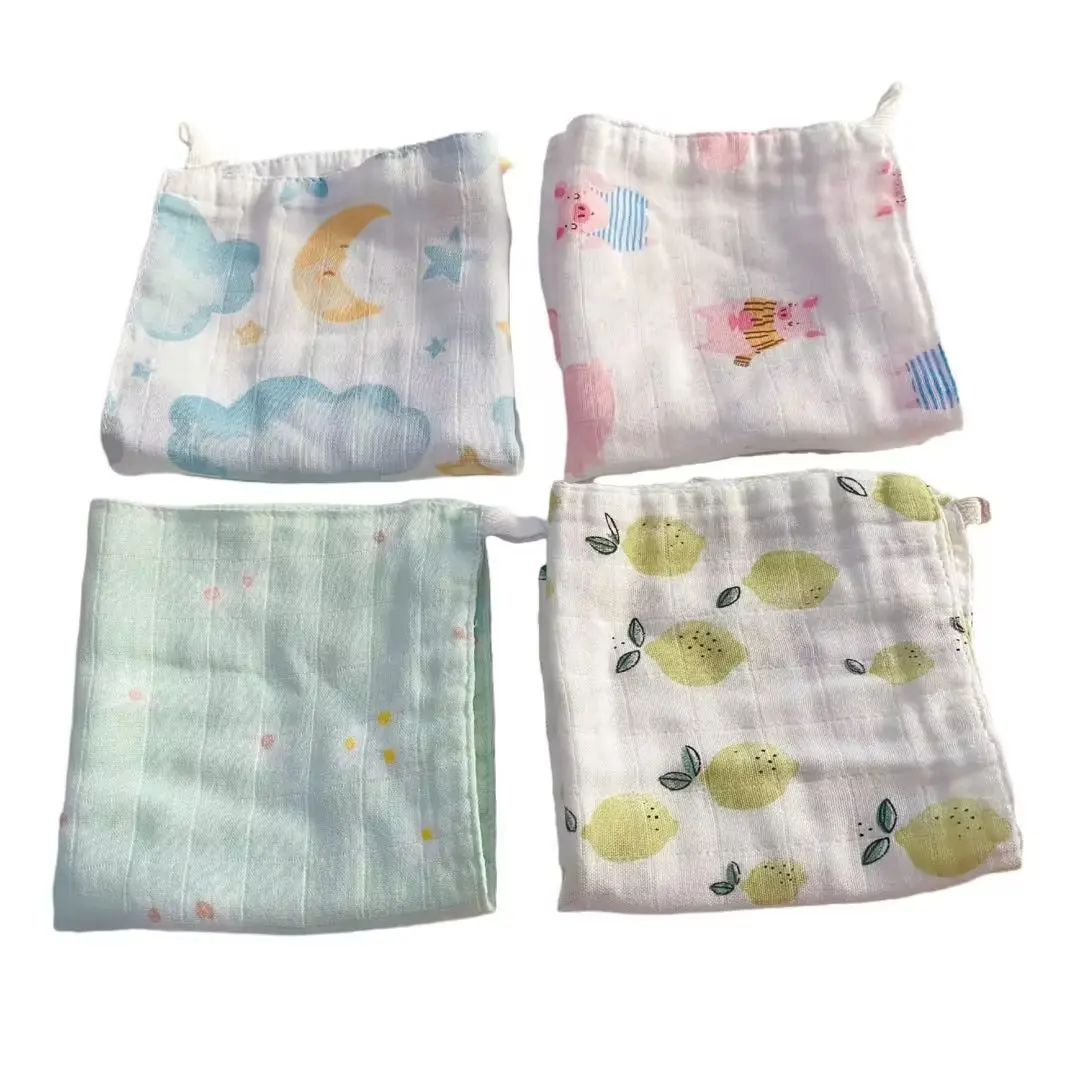 3pcs 4 Layer Bamboo Cotton Baby Towel Soft Muslin Squares Handkerchief Baby Boys Girls Face Shower Saliva Towel Baby Stuff Set