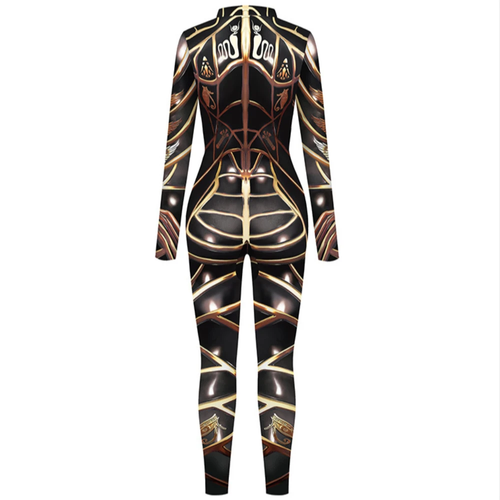 Teanoon Frau Gold Ägyptischer Pharao Overalls Punk Cosplay Kostüm Sexy Front Zipper Zentai Bodys Halloween Party Outfit