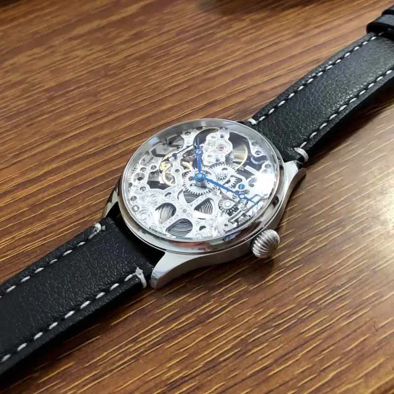 41mm NEW GEERVO Skeleton Men Watch Hand Winding ST3600SK Hollow Out Movement Mechanical Fashion Wristwatch Sapphire Crystal
