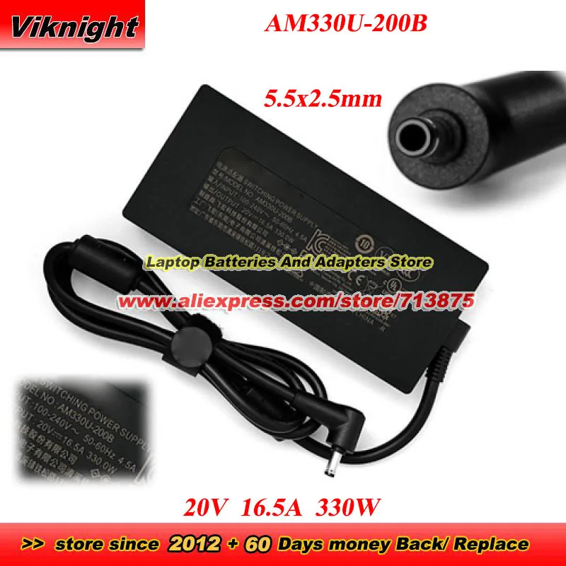 AM330U-200B AC Adapter 20V 16.5A 330W 5.5x2.5mm For DATALOGIC MAGELLAN 2200 MAGELLAN M3200VSI for SYSTEM76 BONOBO WS (BONW16)
