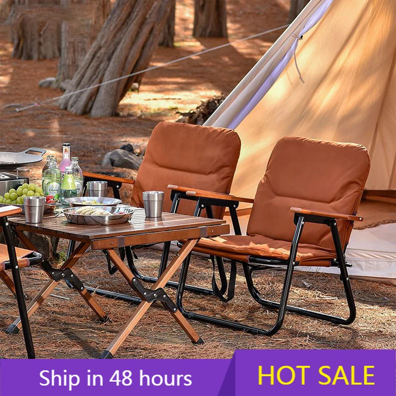 

YTYIN Luxury Outdoor Folding Chair with Fluffy Cushion Portable Metal Beach Camping Chair for Picnic & Fishing for Gardens