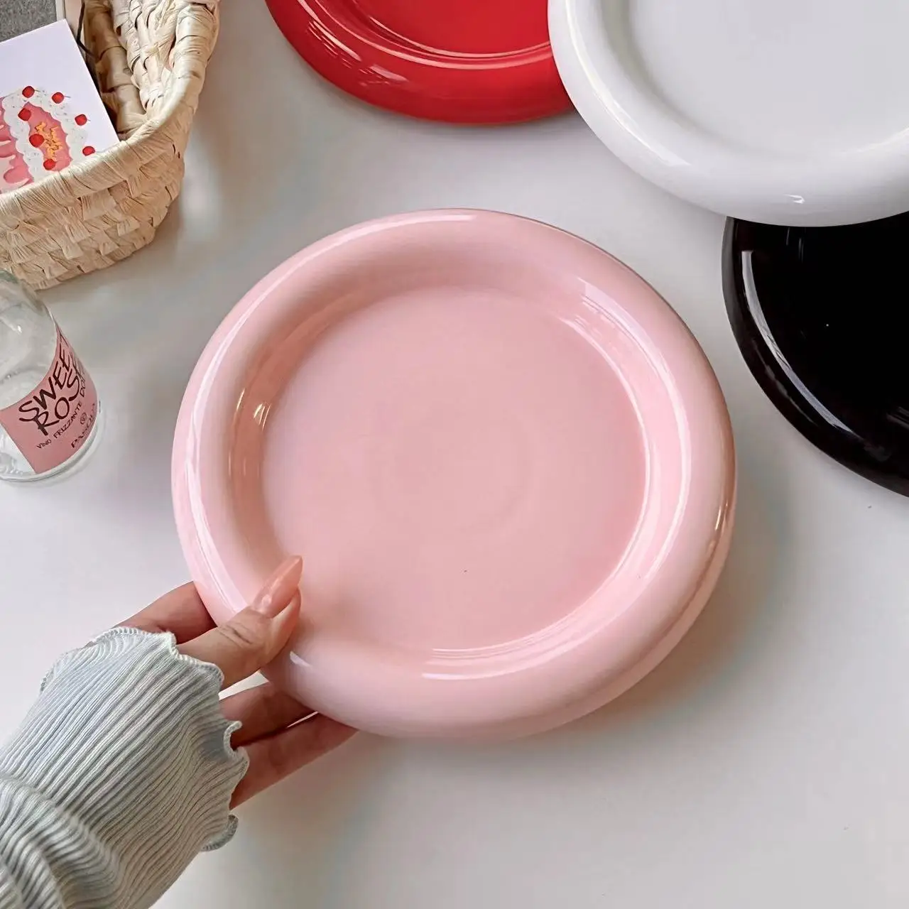 ins style tableware chubby  household high-end pure white dessert plate coffee shop pasta plate breakfast