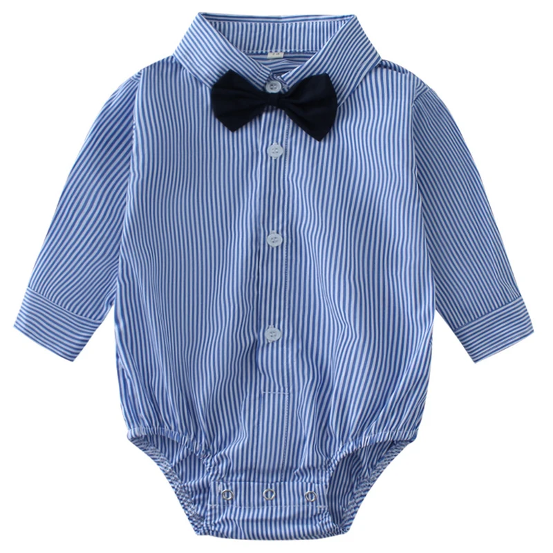 

Spring Autumn Newborn Boy Clothes Korean Gentlaman Tie Fashion Stripe Cotton Long Sleeve Bodysuits & One-pieces Baby Stuff BC382