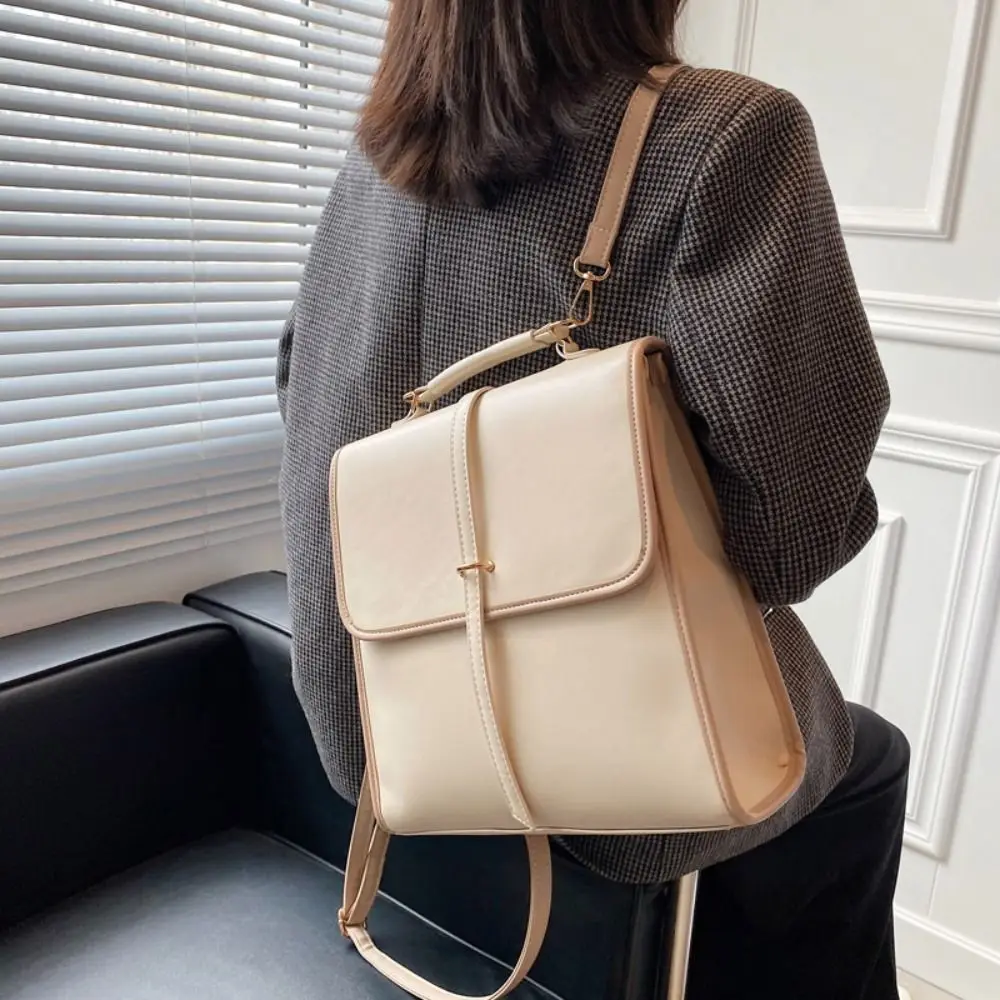 

Solid Color Multiple Pockets Backpacks Large Capacity Zipper Closure PU Leather Crosbody Bag Tote Bag Handbag Women's Backpack