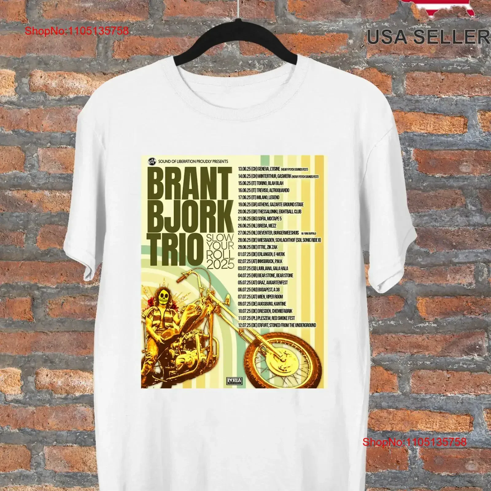 BRANT BJORK TRIO SLOW YOUR ROLL EURO TOUR T Shirt Full Size S 5XL vintage Washed Stretched Top For Everyday Wear Stylish