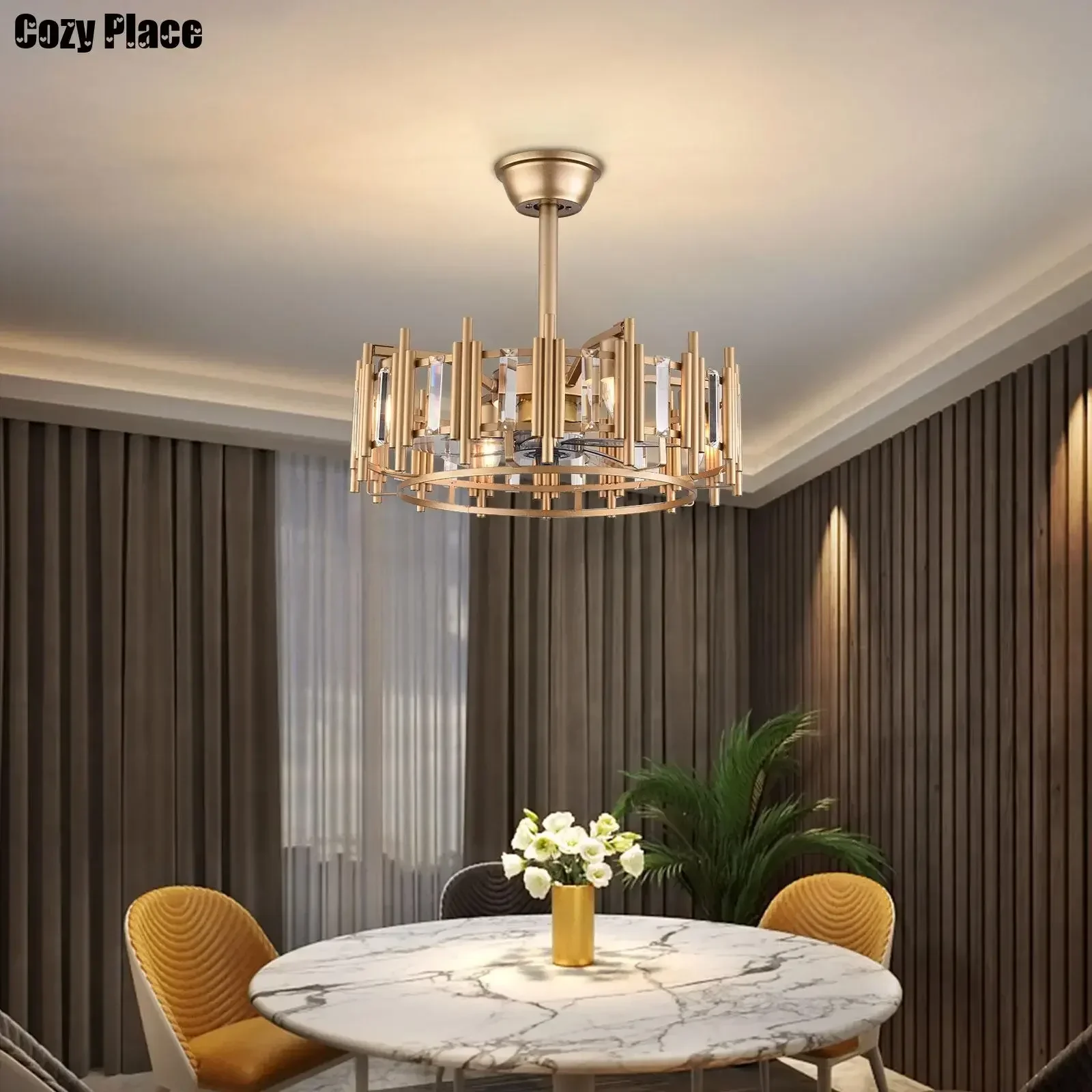 

20-дюймовый потолочный вентилятор в стиле ретро с дистанционными вентиляторами для спальни, 3-скоростная клетка, современные роскошные безлопастные люстры с низким уровнем шума