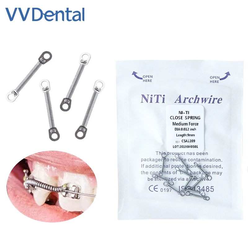 10pcs/Pack Dental Orthodontic Close Coil Spring Niti Anterior Teeth Tooth Torque with Big Pull Ring 0.008/0.010/0.012