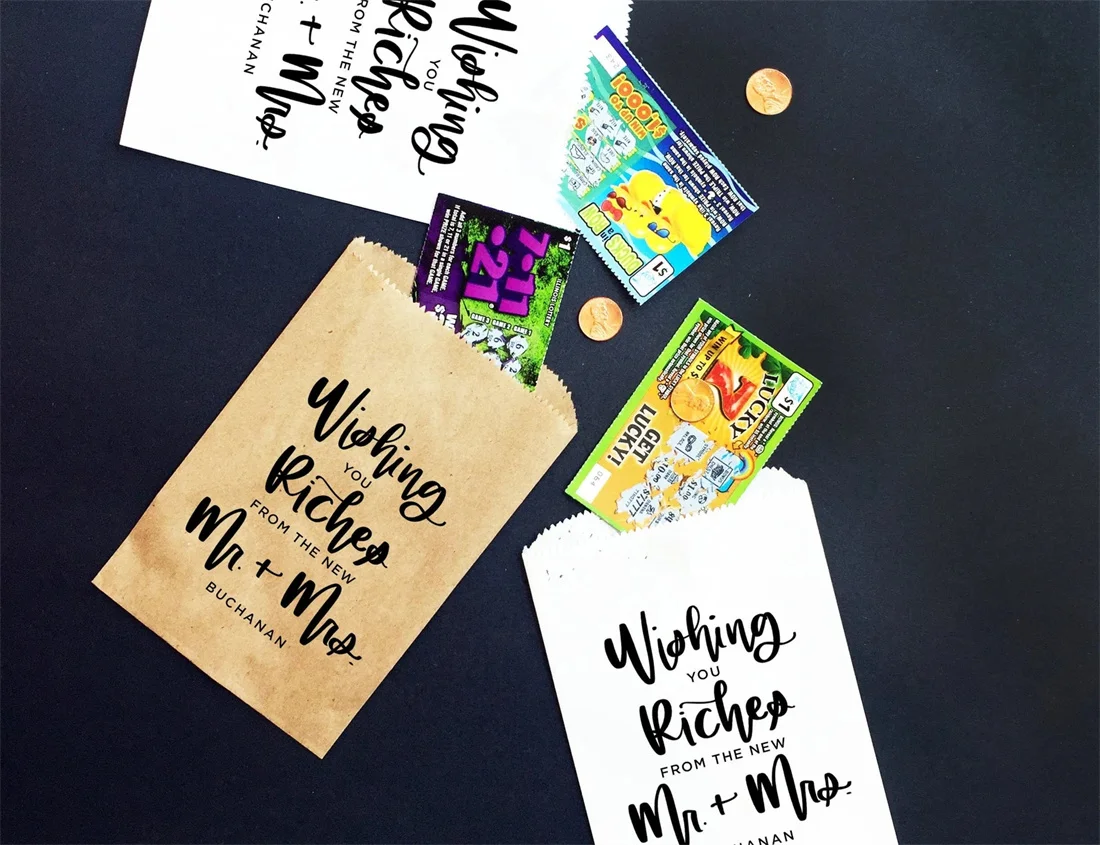 

50 Wishing you Riches | Scratch Ticket Wedding Favor Bags - Lotto Ticket Bags - Lottery Ticket Holders Lottery Tickets Wedding