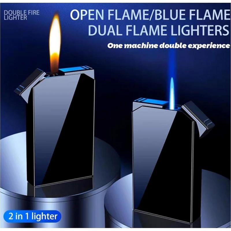Dual Flame Butane Lighter Switchable Torch Flame and Soft Flame Windproof Refillable Butane Lighters for Candle Kitchen Camping