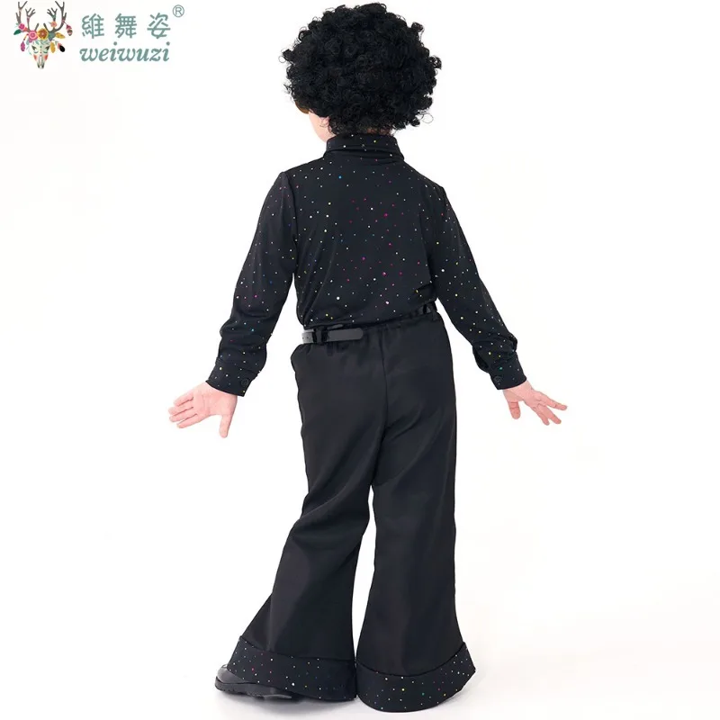어린이 레트로 70s 디스코 의상 할로윈 카니발 어린이 스팽글 가수 댄서 코스프레 옷 소년 가발 셔츠 바지 의상