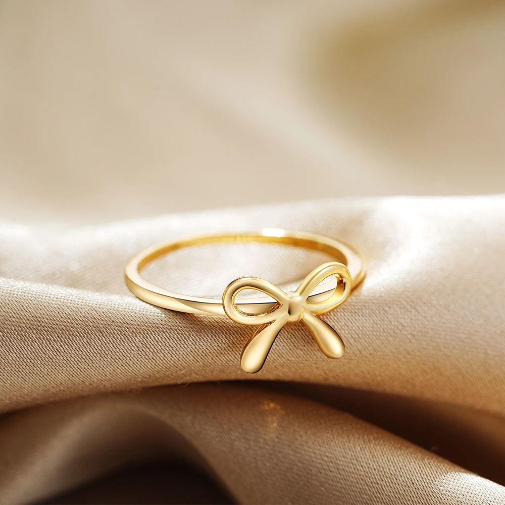 Gold Color Stainless Steel Bow Rings for Women Minimalist Butterfly Ring Wedding Aesthetic Jewelry Gift