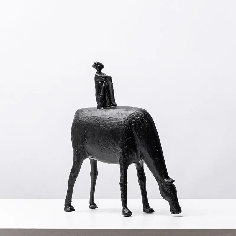 Portable Modern Abstract Resin Crafts Wrangler Porch Desktop Ornaments Living Room Decoration Herd Cattle Black Person Home Deco