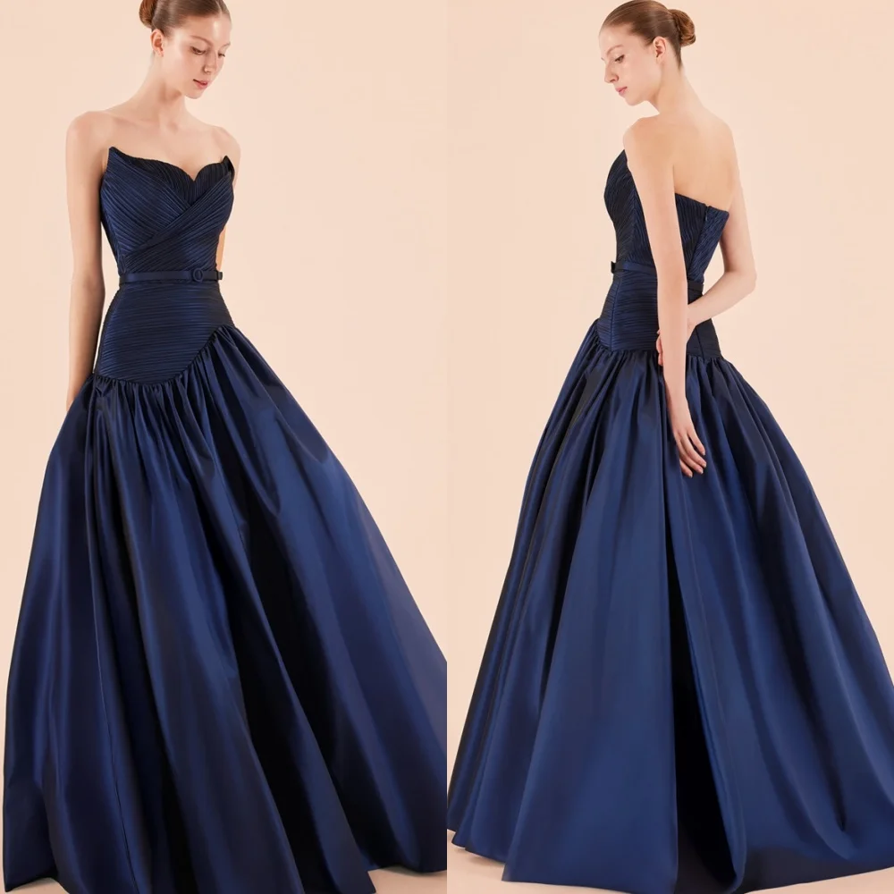 Customized Temperament  Blue Jersey Homecoming Dress Elegant Ruched Strapless Belt(Sashes) Mermaid Zipper Back Robe de soirée