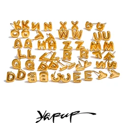 Yhpup 26 Initial Letter A-Z Stainless Steel Gold Color Stud Earrings 18K PVD Waterproof Plated Daily Versatile Basic Jewelry