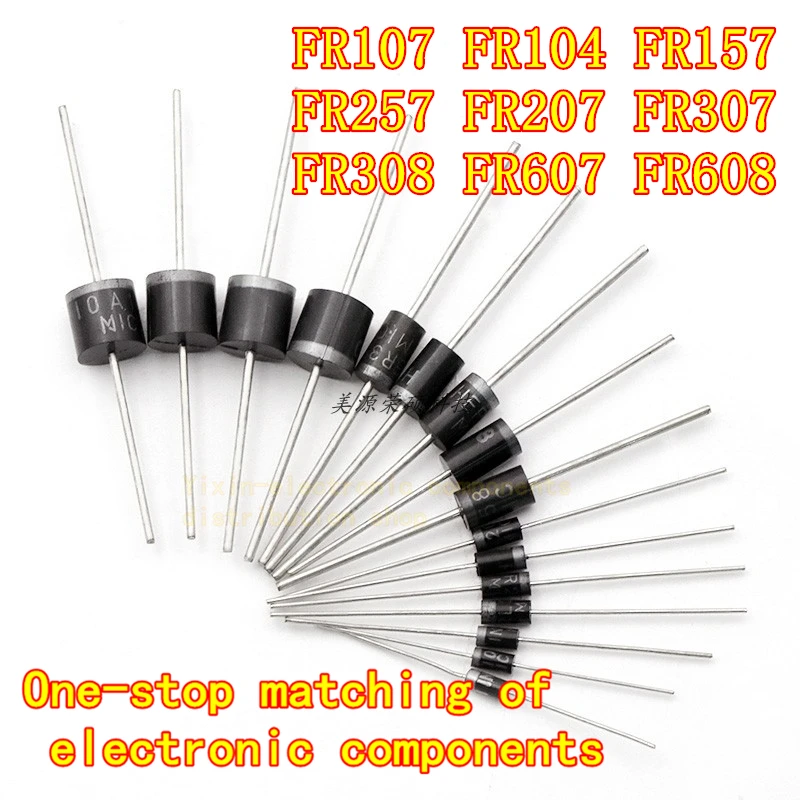 

100PCS FR107 FR104 FR105 FR157 FR257 FR207 FR307 FR308 FR607 FR608 Fast recovery rectifier diode inserted directly.