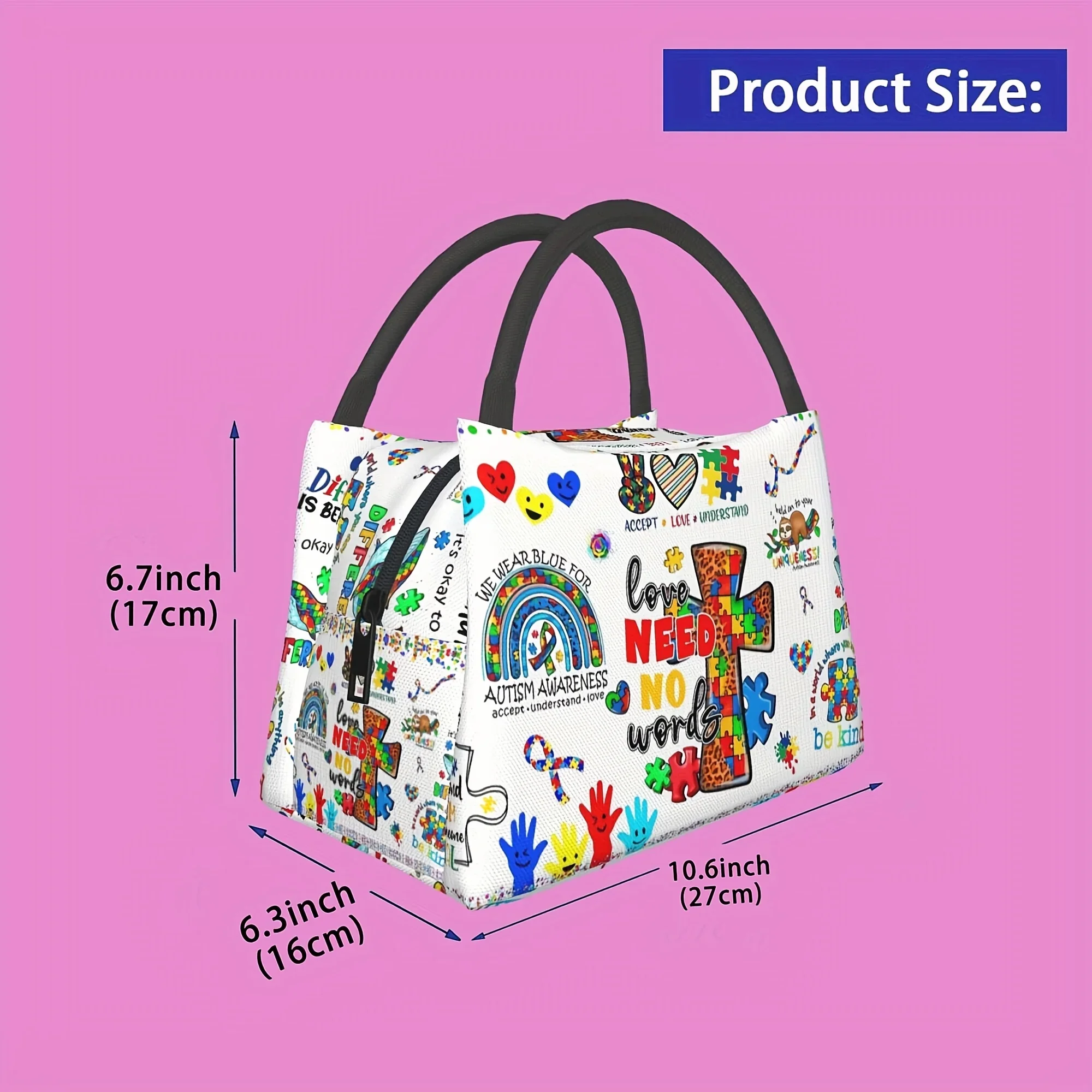 1pc Happy New Year Cross Puzzle Text Pattern, Portable Reusable Cooler Bag, Insulated Tote, Insulated Lunch Bag