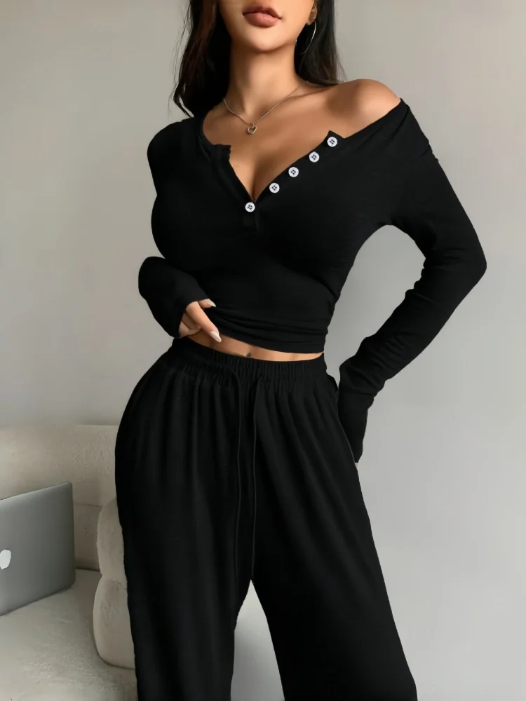 

Wmstar Set Women Wholesale Cross Border Clothing New Arrivals Gray Button Down Long Sleeved Pants Casual 2026 Two Piece
