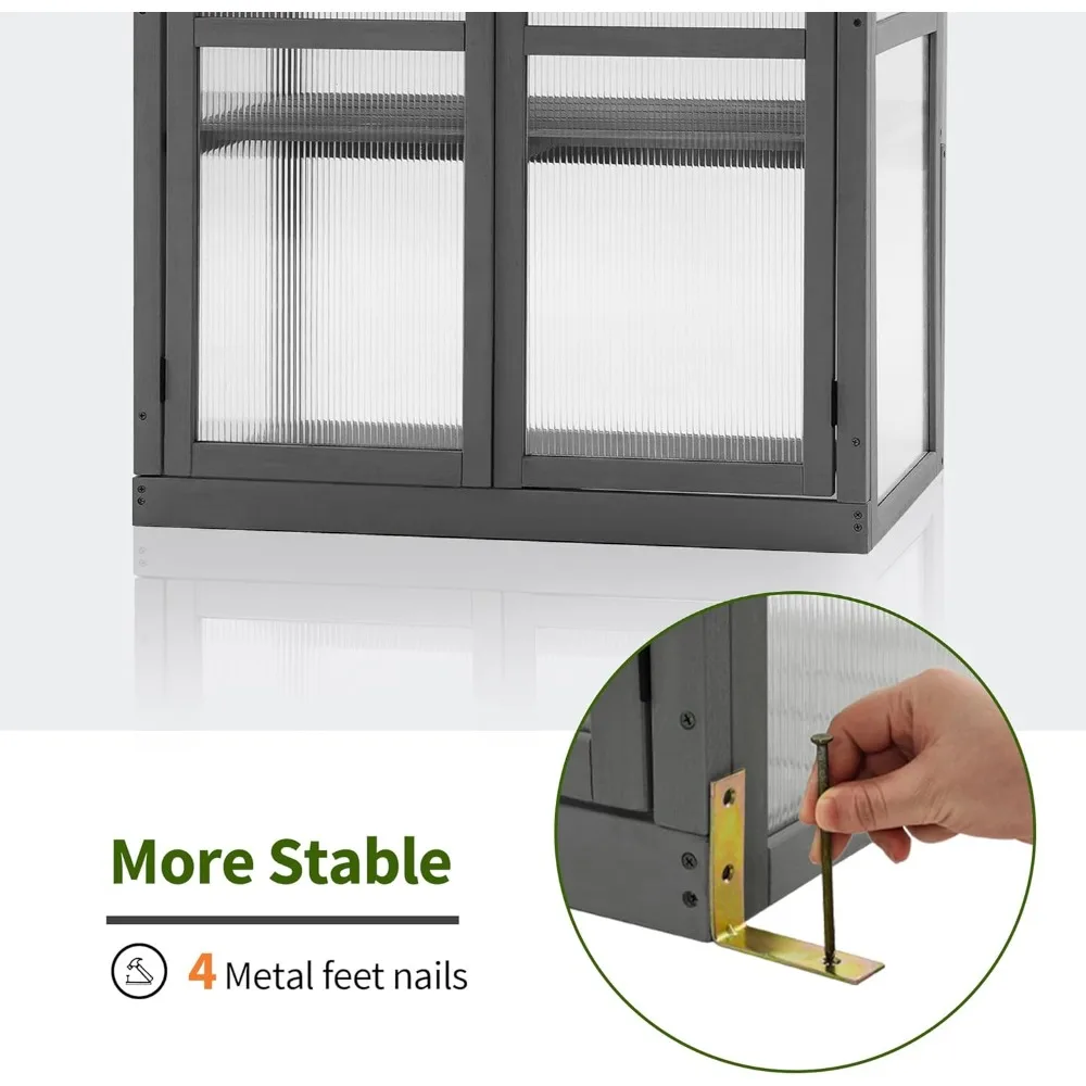 Invernadero de madera con marco frío, protección de estante para macetero de flores elevado para uso en interiores y exteriores, 0760 (gris oscuro)