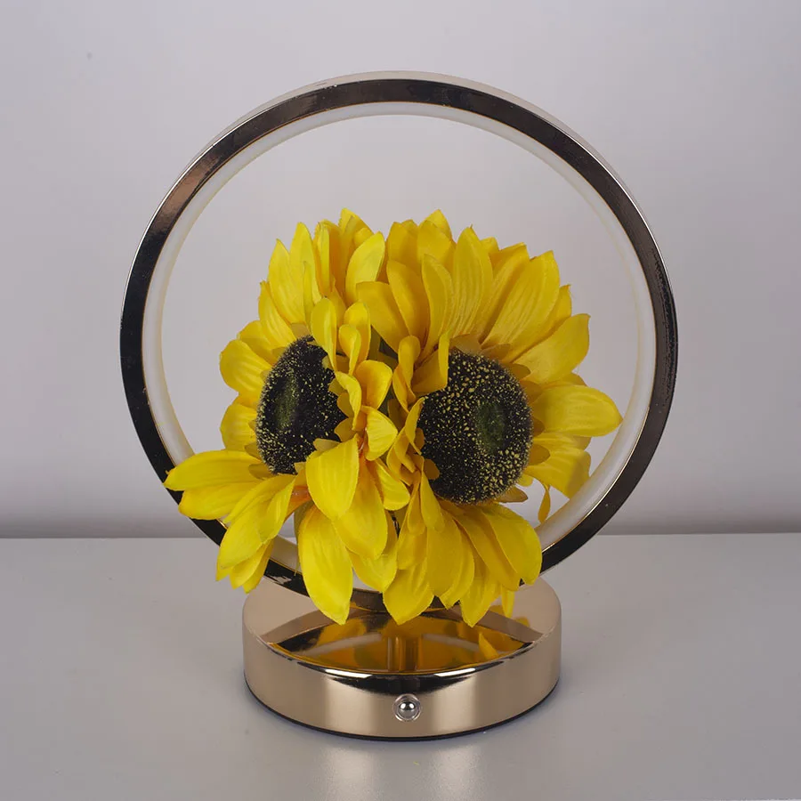 Schöne wiederaufladbare Nachtlichter, simulierte Sonnenblumen-Blumenlampe, runde Schreibtischlampe, Dekoration, Ornament