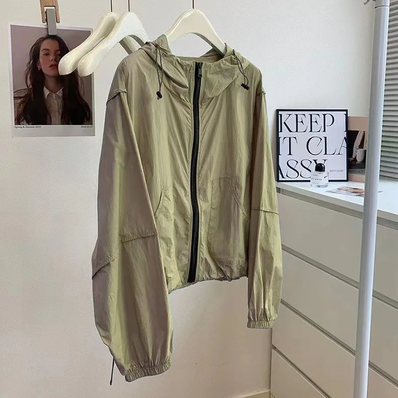 Simplicity Thin Sunscreen Jacket Women Anti UV Loose Summer Long Sleeved Quick Dry Coat Female Lightweight Breathable Outwear