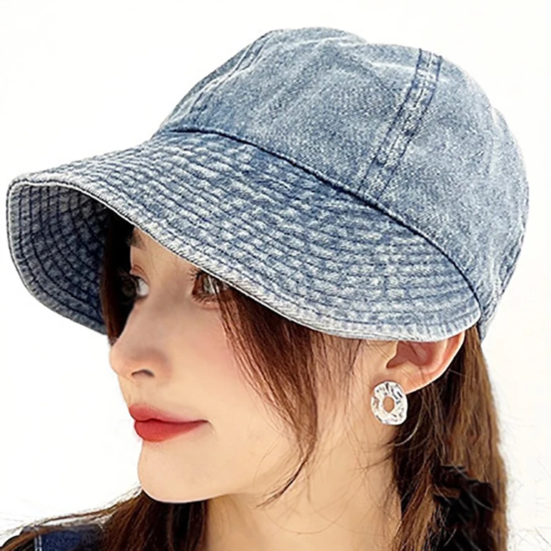 

Summer Denim Fisherman Hat Wide Brim Breathable Women Foldable Sunshade Visors Cap Adjustable Outdoor Sports Bucket Panama Cap