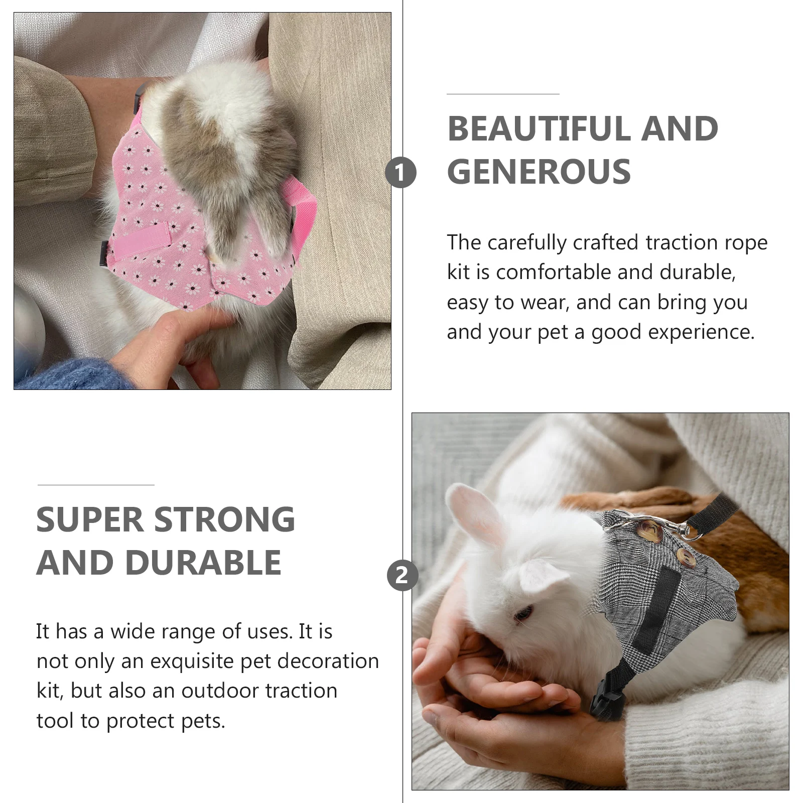 

3 Sets Rabbit Vest Rope Adjustable Harness Small Animals Cotton Bunny Outfits for Rabbits and Pet Clothes