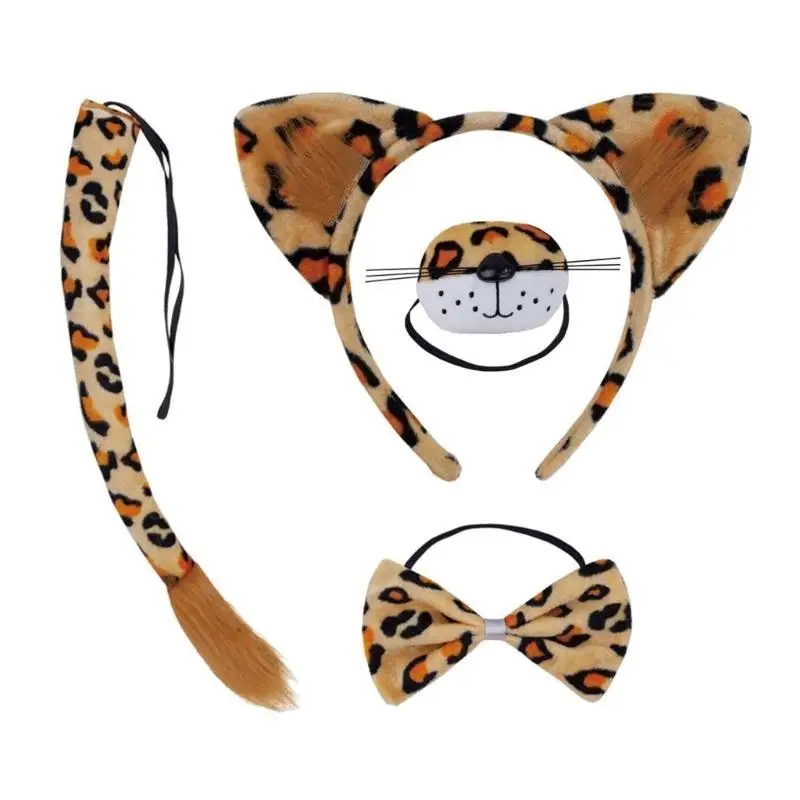 39BD Kostium lamparta Lampart Uszy Opaski Kokardy Ogon Halloween Zwierzęta Cosplay Rekwizyty