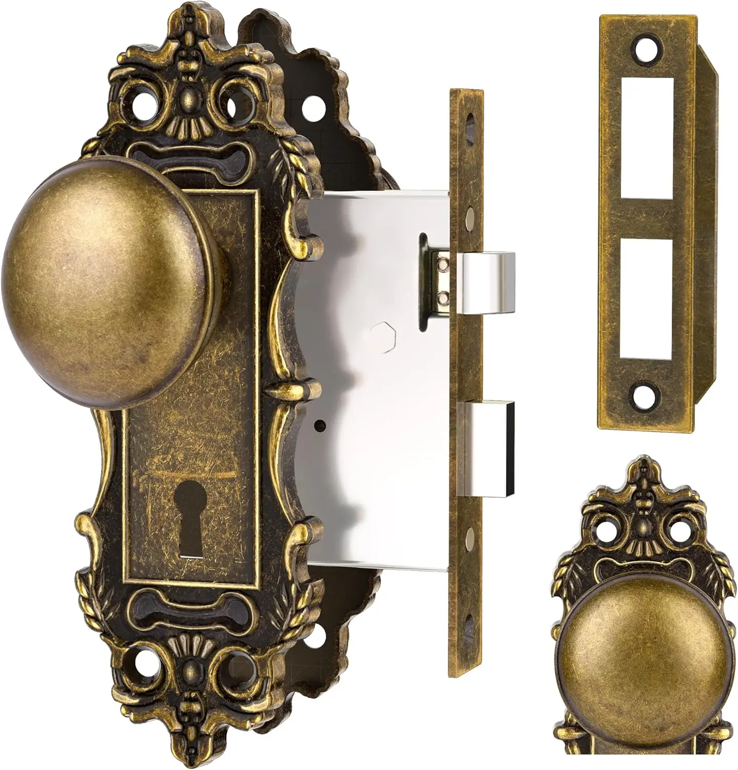 

Antique Bronze Mortise Lock Door Knobs with Skeleton Key for Bedroom Bathroom Privacy Vintage Style