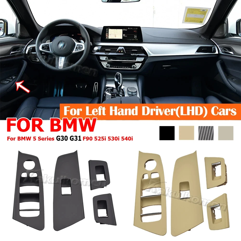 Black Car Interior Front Rear Door Window Lift Switch Button Panel Trim Cover For BMW 5 Series G30 G31 F90 525i 530i 540i