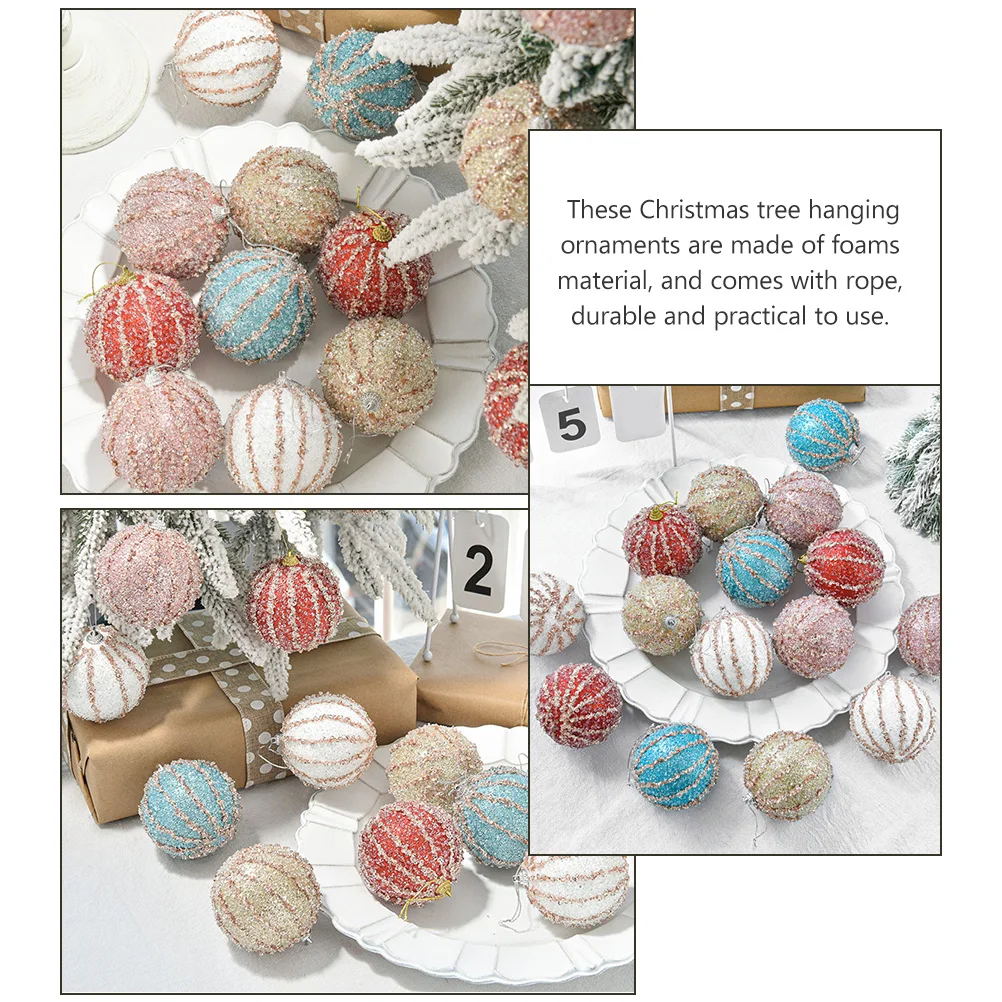 

6pcs Christmas Tree Hanging Ornaments Foam Xmas Decor Balls Rope Included Party Decoration For Tree Fireplace Table