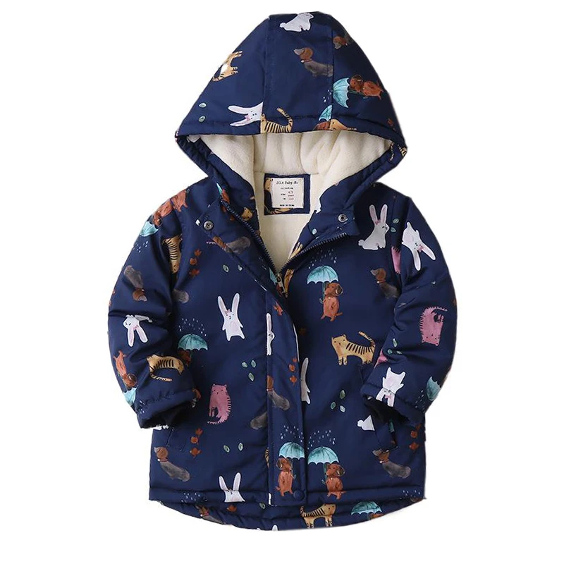 RAISE Autumn Winter Baby Girl Parkas Animal Printed Windproof Fleece Warm Kid Girl Outerwear Coat Young Teenager Kid Girl Jacket