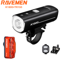 RAVEMEN Bike Lights Set K1800+TR150 LED Front Rear USB Rechargeable Bicycle Headlight Taillight Auto On-off Smart Sensor Riding