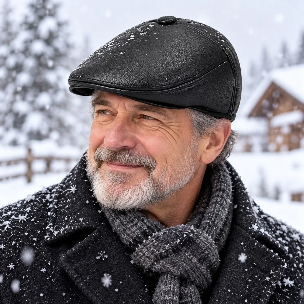 Fleece Lined Men Flat Cap Thickened Design Coldproof Layer Casual Duckbill Hat Classic Texture Exquisite Workmanship