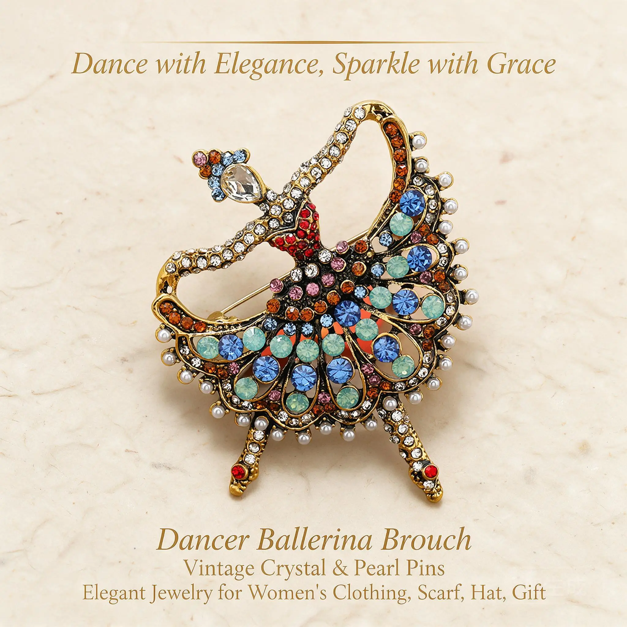 Vintage Colorful Crystal Rhinestone Dancing Girl Brooch Faux Pearl Gypsy Dancer Lapel Pin Fashion Jewelry Accessory For Ladies