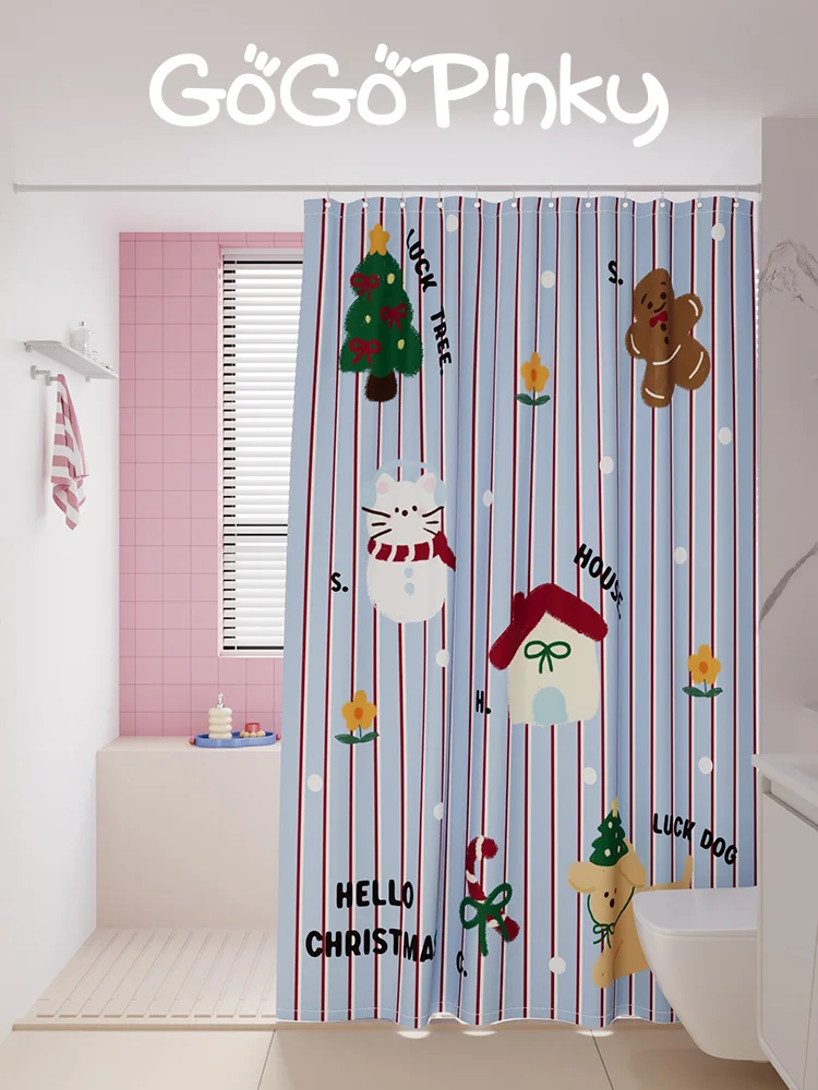 adorable-korean-sle-home-batoom-ower-room-partition-waterproof-no-drilling-required-polyester-bath-curtain