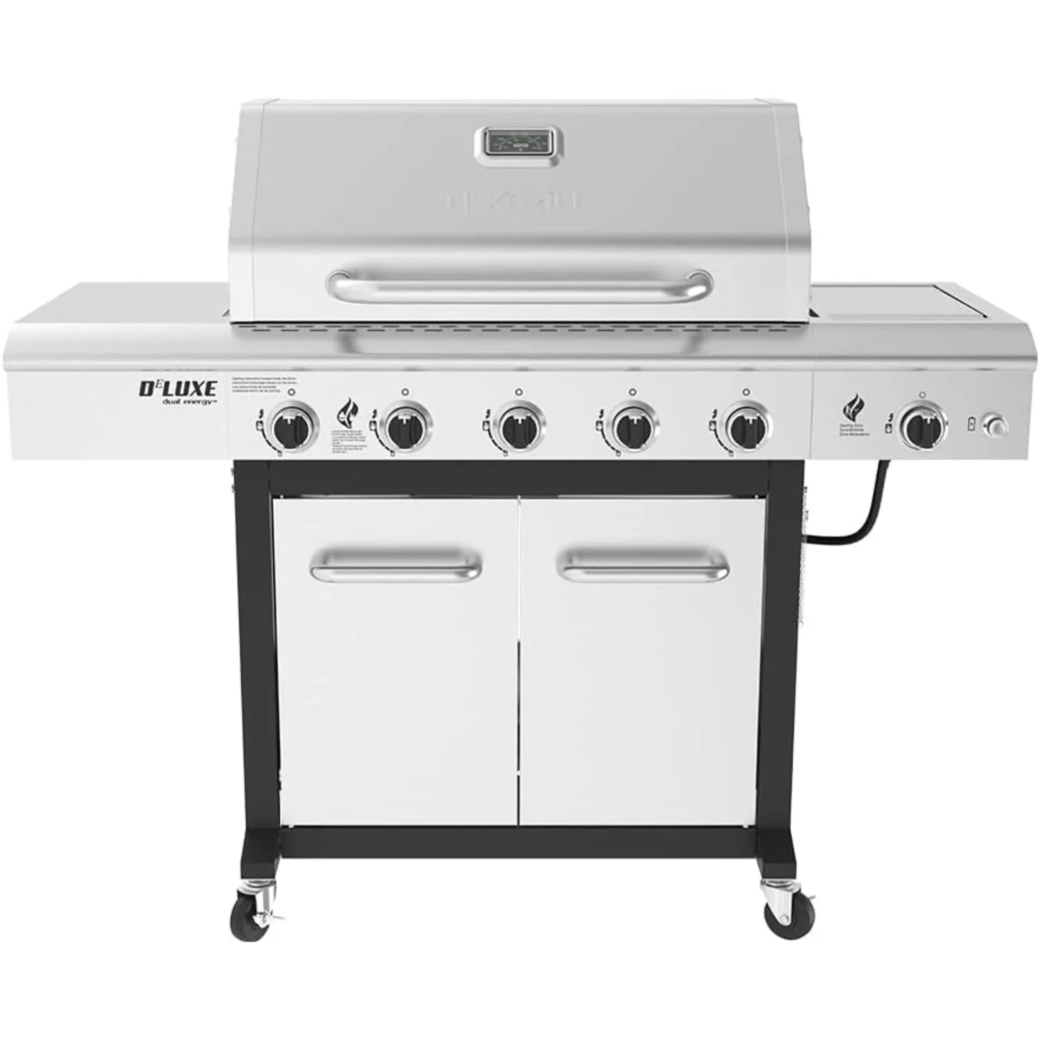 Deluxe 5-Burner Propane Barbecue Gas Grill with Side Table and Ceramic Searing Side Burner, 771 sq. in., 75000 BTUs