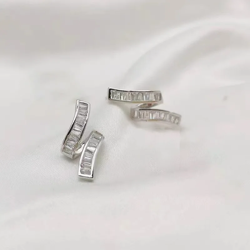 Fashion 925 Sterling Silver Lightning Stud Earrings Pave Princess-cut Simulated Diamond Earrings for Women Jewelry Female