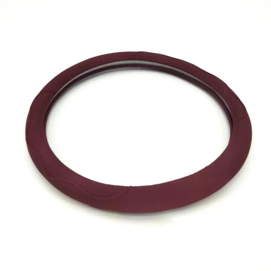 Picture 3: Universal 38cm Car Steering Wheel Cover Burgundy Dynamic Fiber Leather Embossed
