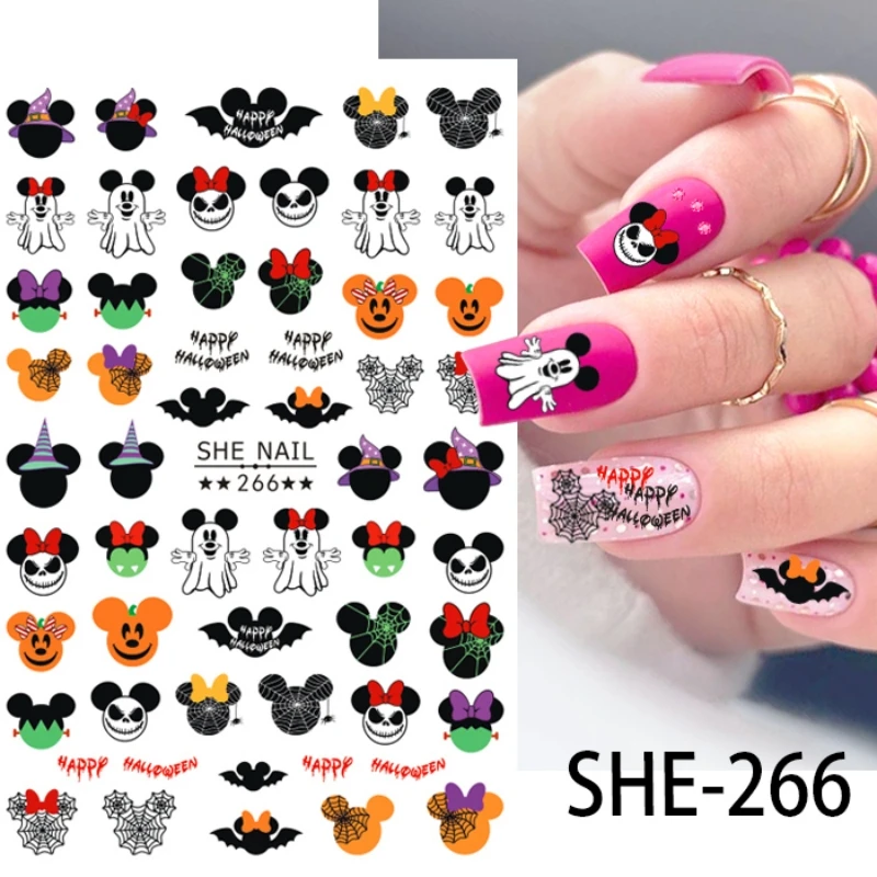 1 pz Disney Cartoon Mickey Halloween Nail Stickers Cute Anime Character Nail Supplies decalcomanie per unghie Press On Nails Sticker