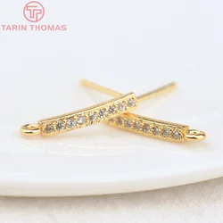 (4534)4PCS 2x12MM Hole 1MM 24K Gold Color Brass with Zircon Rod Stud Earrings High Quality Diy Jewelry Findings Accessories