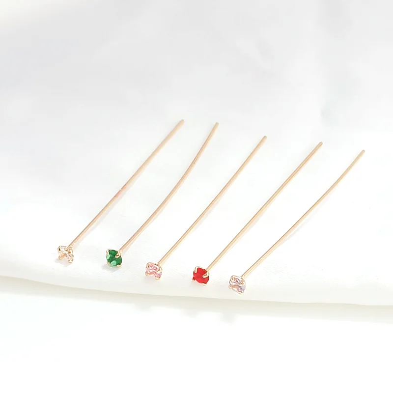 10 Pieces 14K Copper Clad Gold Water Diamond T-shaped Needle Hanfu Hair Accessories Handmade DIY Jewelry Accessories Materials