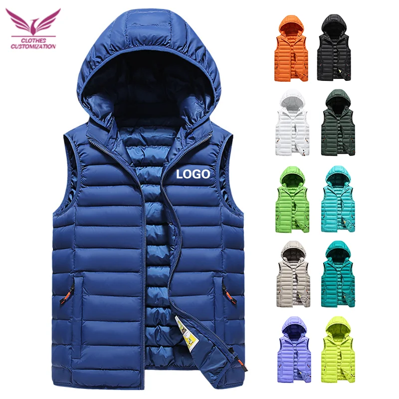 

Winter Men's Warm Padded Vests Custom logo Men's Sleeveless Vest Jackets Print Name Thick Windbreaker Hooed Hooded Vests DIY